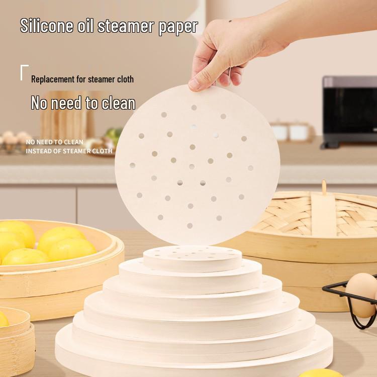 Non-stick Disposable Steamer Liner Paper for Xiaolongbao and Mantou with Perforated Bun Bottom