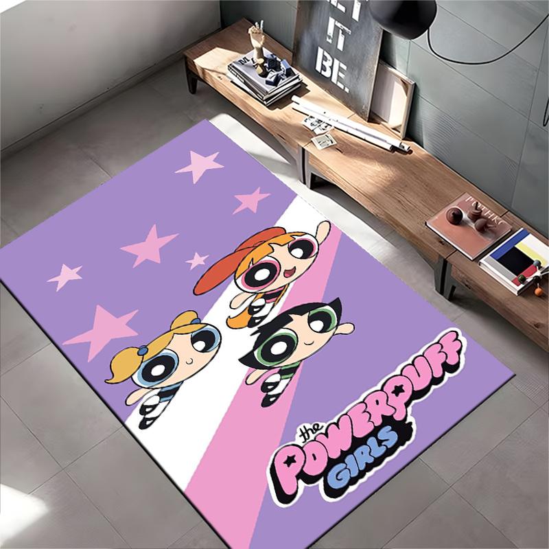 Powerpuff Girls Cartoon Pattern Carpet Purple Star Design Rug Decor Suitable for use as an anti-slip for living room bedroom sofas