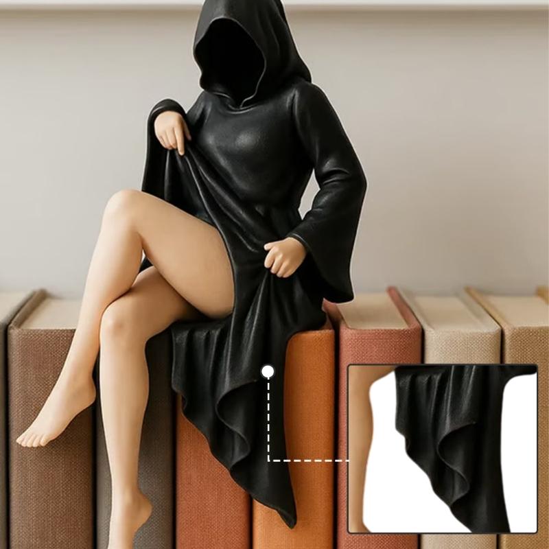 Handcrafted Resin Figurine Mysterious Bookshelf Sculpture Office Living Space Decoration Black Robe Mask Statue