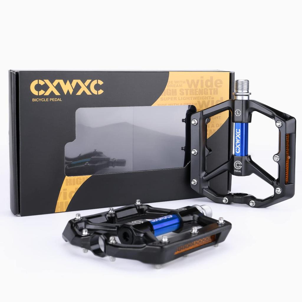CXWXC Bicycle Pedals Flat Pedals for Road with Reflectors Aluminum Bikes/Cross Bikes/MTBs Etc. (CX-930BU) (Black/Blue)