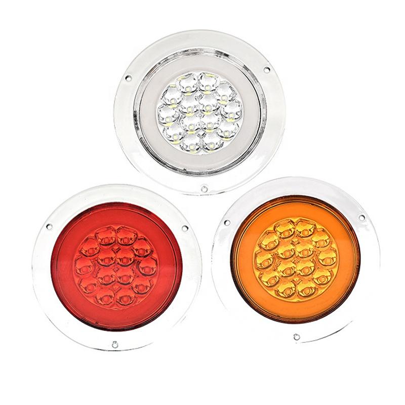 10-30V Hot Selling 4 Inch Round LED Indicator Tail Stop Reverse Flashing Light for Truck Trailer Rear Lamp with Chrome Grommet