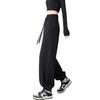 2025 Black Women's High-Waisted Slimming Cuffed Sweatpants - American Style Straight-Leg Lantern Pants for Autumn