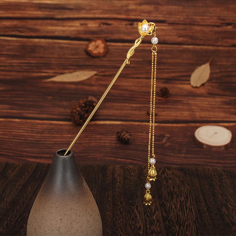 Chinese Style Vintage Hairpin Elegant Flower Vine Jade Stone Hair Stick Hanfu Cheongsam Evening Dress Hair Decor Accessories