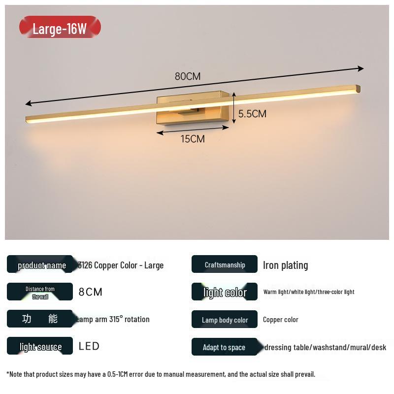 LED Bathroom Mirror & Bedside Lamp - Rotatable Mirror Lighting for Makeup & Art