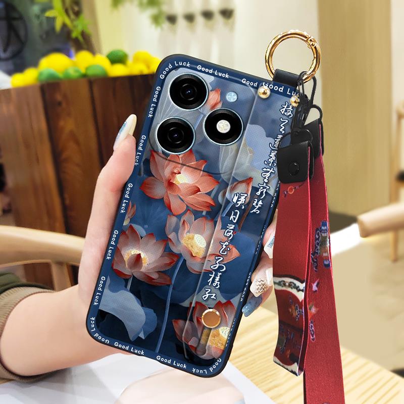 Soft case Fashion Phone Case For Tecno Spark20/KJ5 Lanyard Waterproof Ring Wrist Strap Back Cover Silicone Shockproof