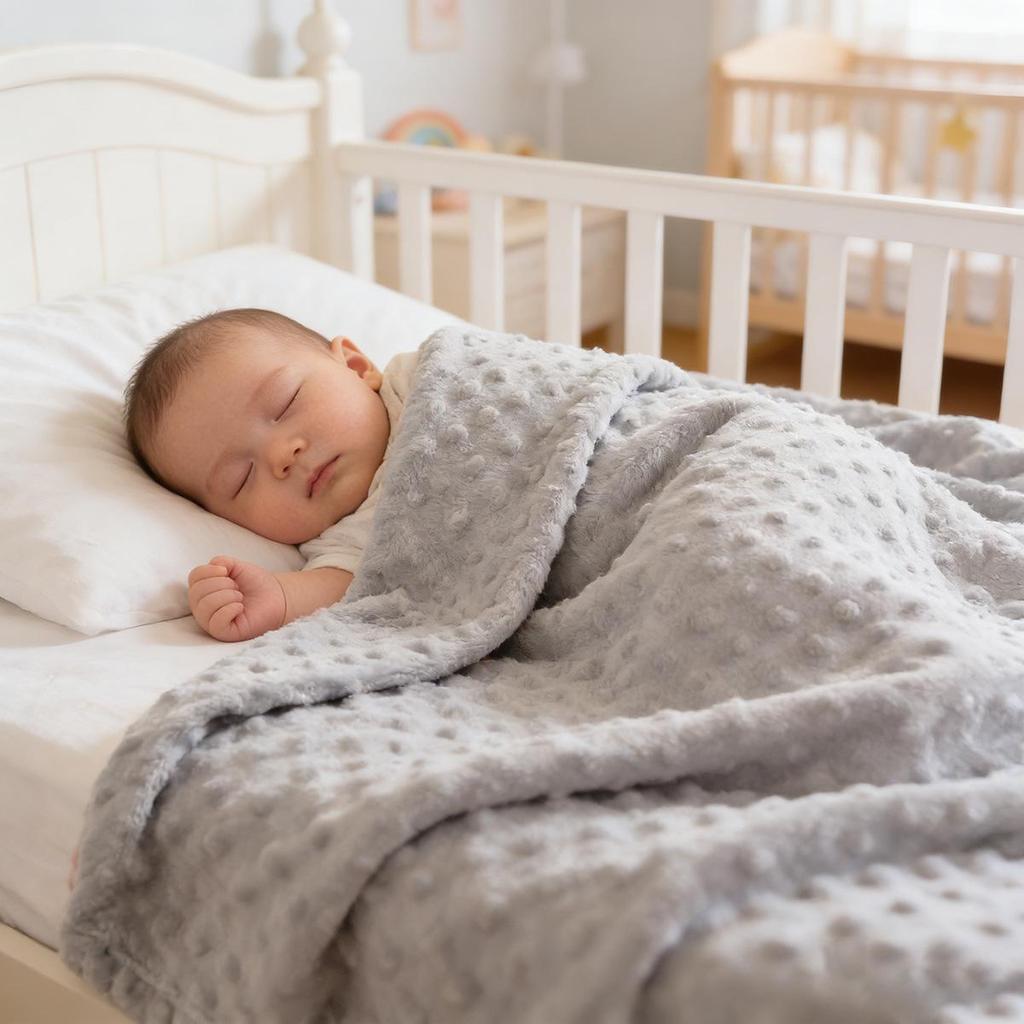 Newborn Mung Bean Velvet Soothing Baby Swaddle Blanket with Double Layer Edging and Bubble Press Design