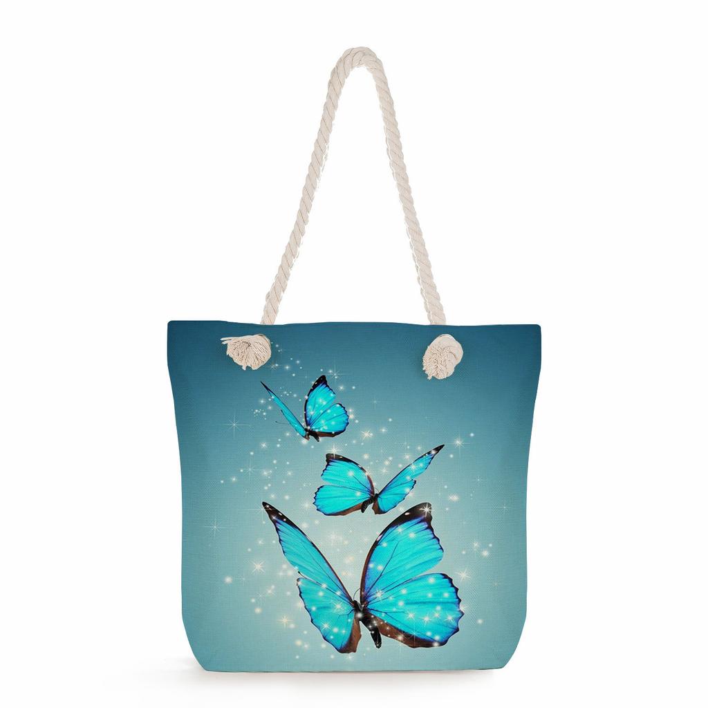 Butterfly print thick rope single-shoulder beach bag 7236 CLE