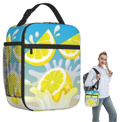 Lemon Splash Pattern Insulated Lunch Bag for Women Kids Portable Food Boxes Thermal Lunch Box Tote
