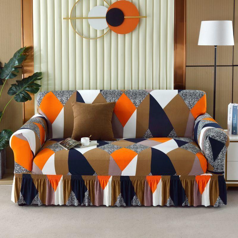 1pc Stretch Sofa Slipcover, Sofa Cover with Skirt, Couch Cover Furniture Protector, for Bedroom Office Living Room Home Decor