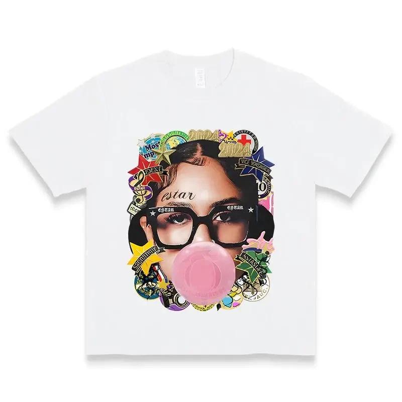 Pop Art Girl Graphic T-Shirt Bubble Gum Collage Tee Women Aesthetic Streetwear XL