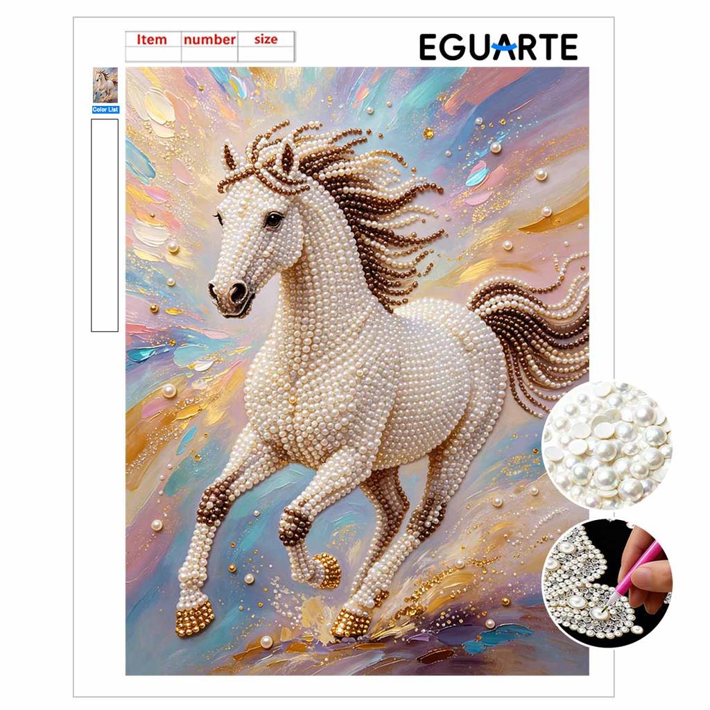 Majestic Horse Pearl Kit 5D DIY Round Rhinestone Art for Adults Relaxing Handmade Wall Decor Holiday Gift Frameless