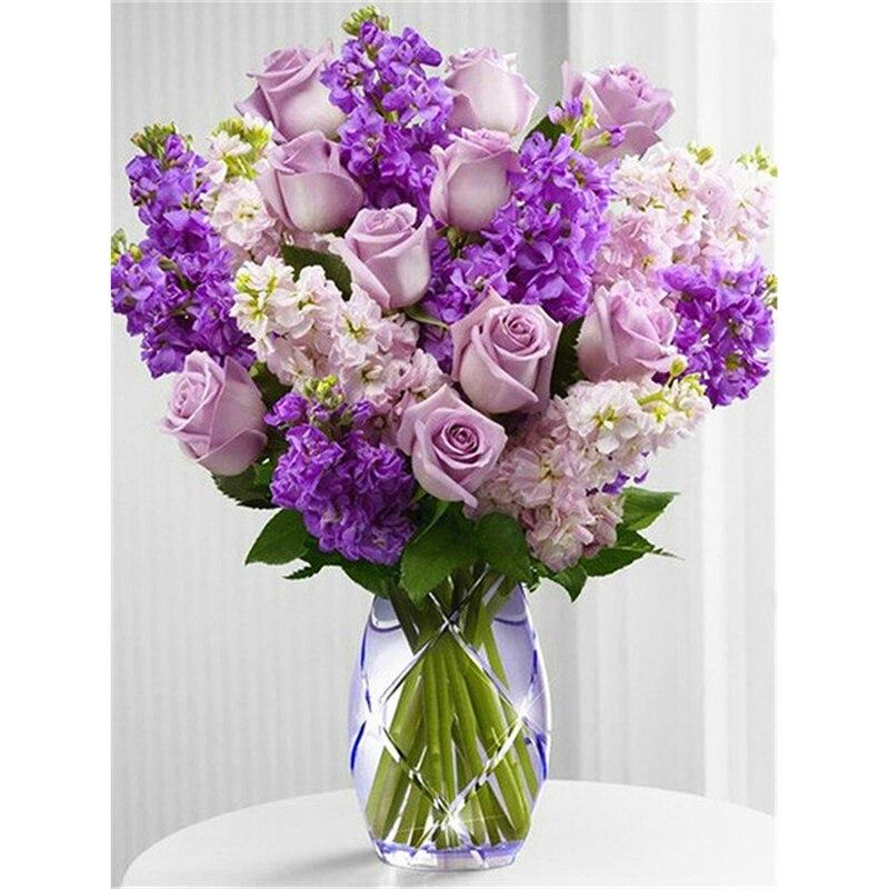 DIY květina 5D diamantová malba křížový steh Plné kulaté kamínky Lila Levandule Diamanty Hobby Home Decor