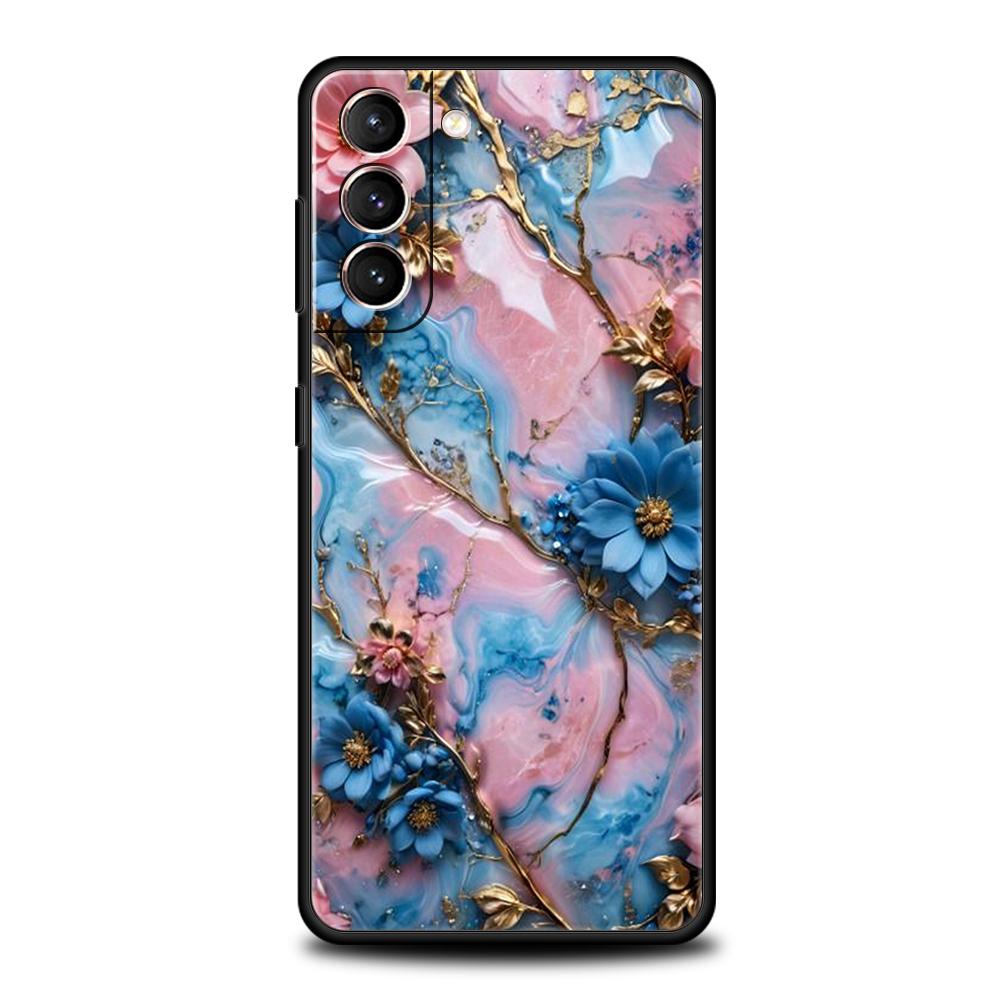 Flower Marble Phone Case For Samsung Galaxy S25 Edge S24 S23 S22 Ultra S20 S21 FE 5G S10 S9 Plus S10E Soft Cover