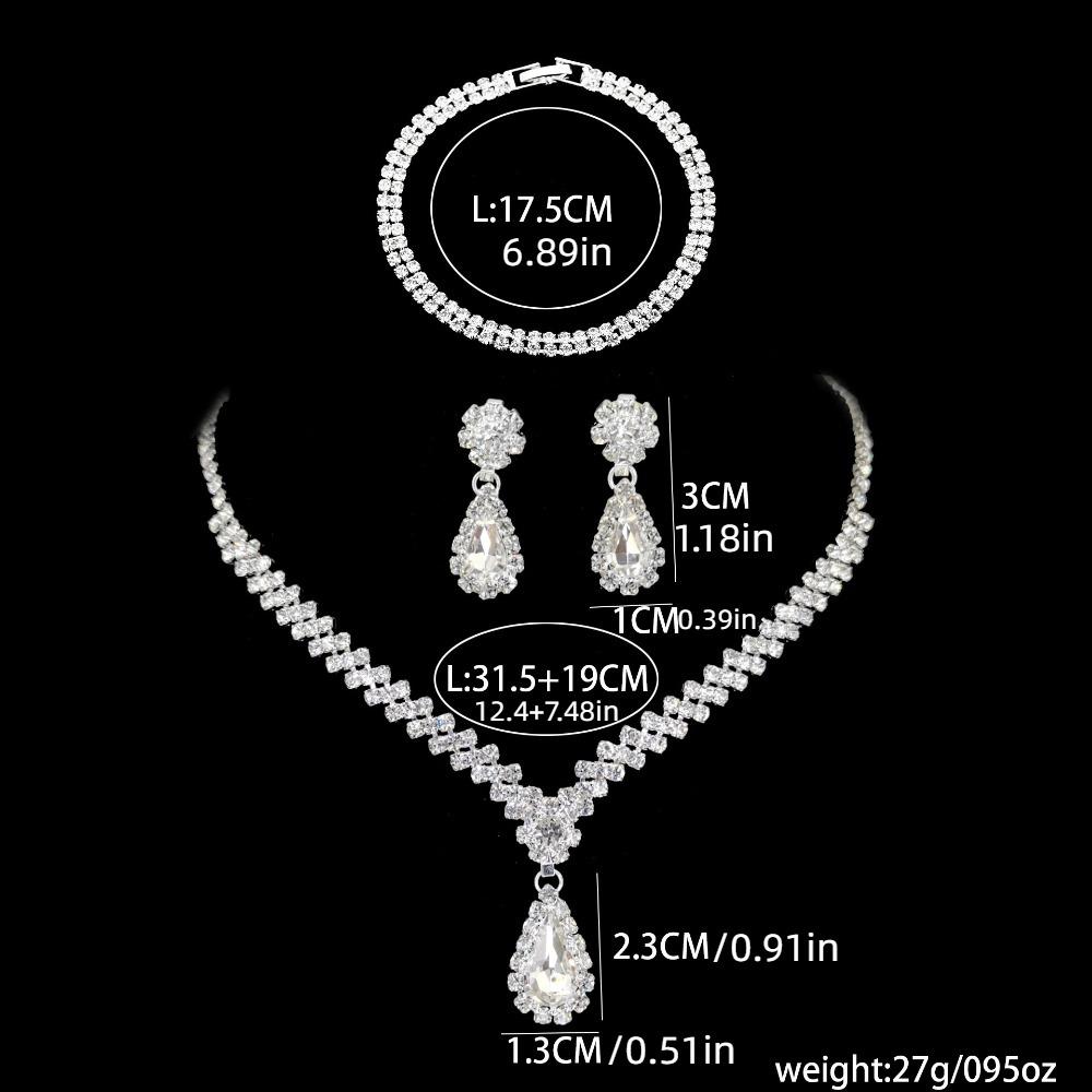 Shiny Necklace Earnail Set Round Droplet Wedding Rhinestone Set Brilliant Luxury Bracelet Holiday
