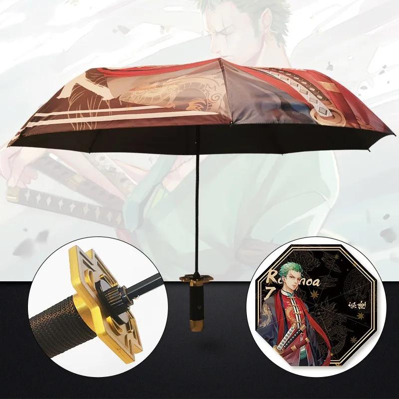 Anime Demon Slayer Katana Regenschirm Faltbar UV-Schutz Sonnenschirm Kimetsu No Yaiba Tanjirou Japanisches Katana Samurai Schwert Regenschirme