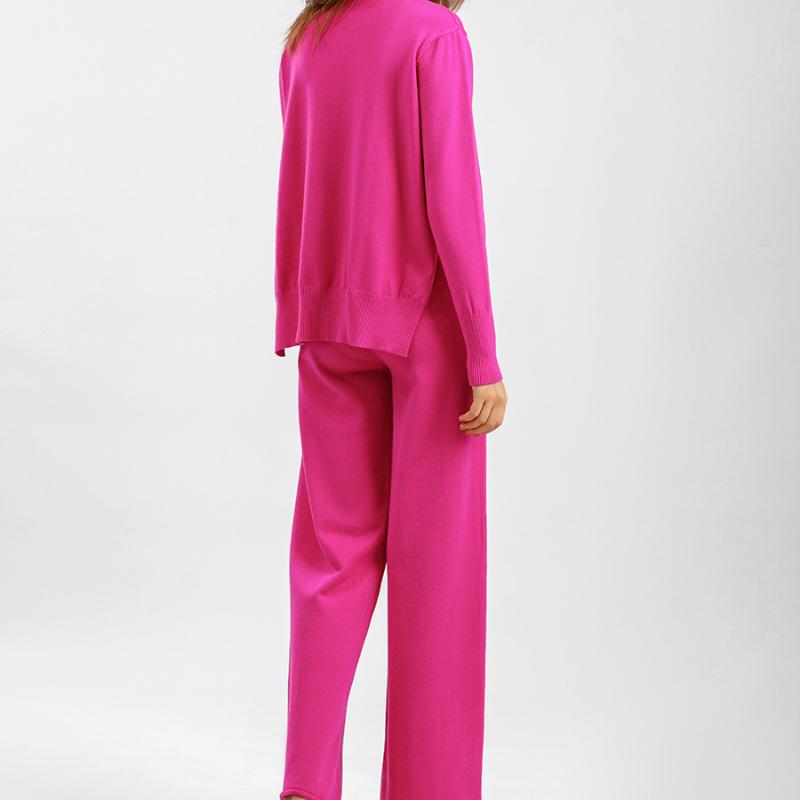 كنزة محبوكة طقمين ملابس نسائية خريف وشتاء جديد فضفاضة كاجوال بنطال واسع الساق شبكة حمراء مزاج ملابس ضيقة تناسب الكل