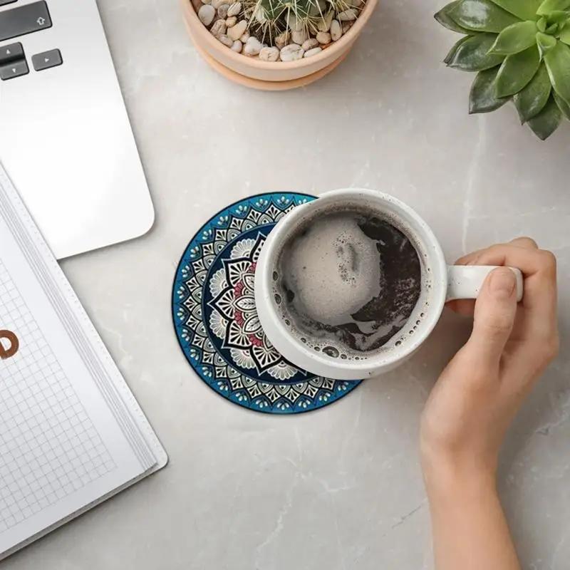 8PCS 10cm Wooden Coaster Tea Coffee Cup Pad Heat Resistant Round Bowl Teapot Mat Wood Placemats Coasters for Home Kitchen Decor