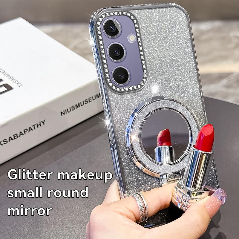Fashion Diamond Glitter Plating Soft Case For Samsung Galaxy S20 FE S21 Plus S22 S23 S24 Ultra S25 Edge Bracket Shockproof Cover