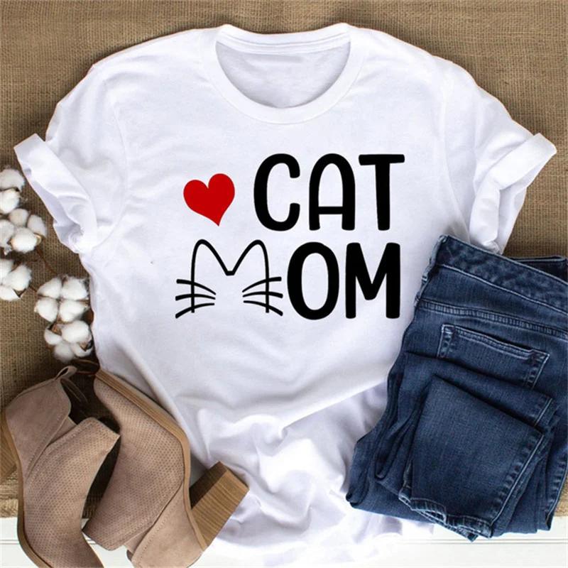 Maycaur Cute Paw Women T Shirt Fashion Cat MOM Printed Woman Tops Harajuku Punk O-neck Top Tee Black Shirt T Female T-shirt