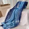 New Scarf Cotton Hemp Hand Feel Gradient Blue Autumn Winter Retro Versatile Printed Women's Long Fold Shawl Soft Fashionable
