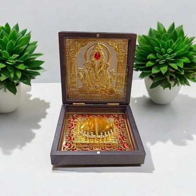 Gold Plated Lord Ganesha Ji Pooja Box | Premium Gold Ganesha Ji | Pocket Temple Krishna Ji | Unique Home | Lord Ganesha Ji for Office Gift