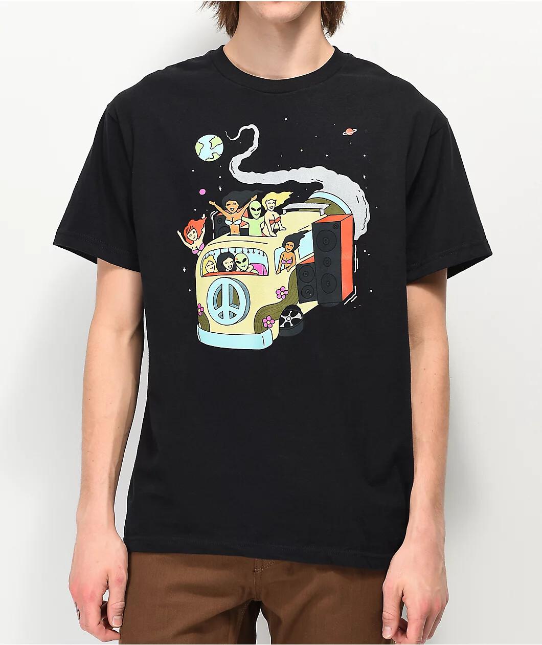 ALab Mens Take A Ride Alien Bus Funny Black T-shirt New S M L XL 2XL 3XL S