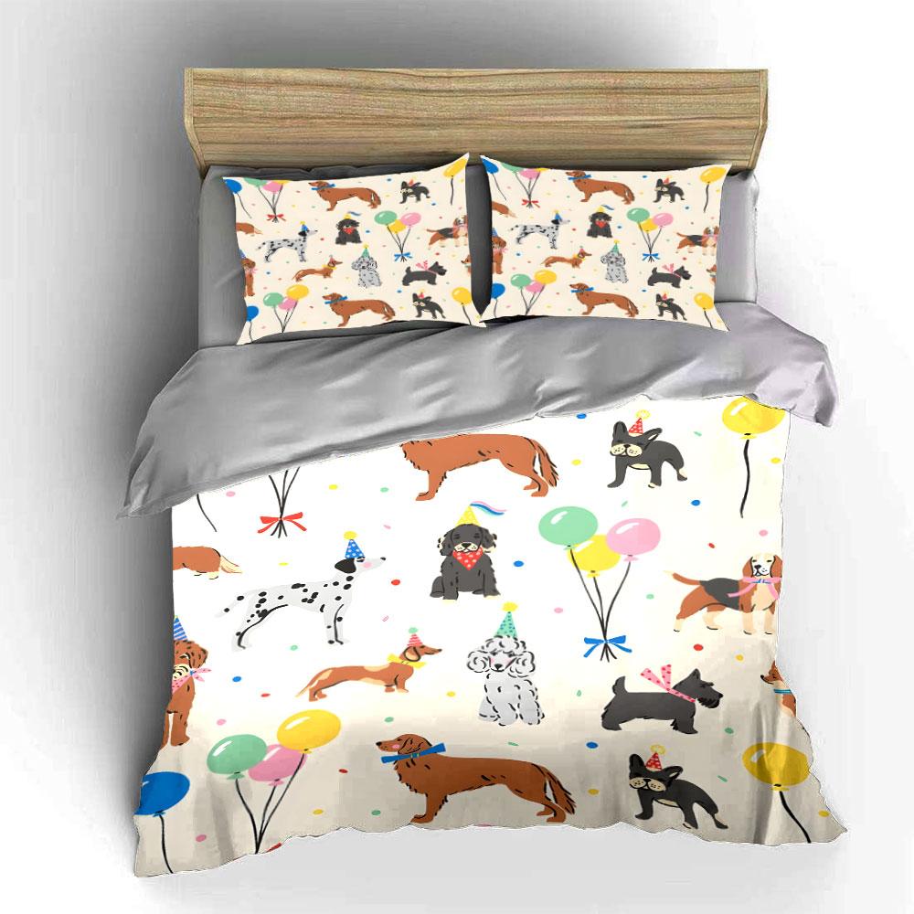"Dog Party Themed Decor Set" Soft Skin-Friendly Bedding Set Includes 1 Duvet Cover And 2 Pillowcase Gift