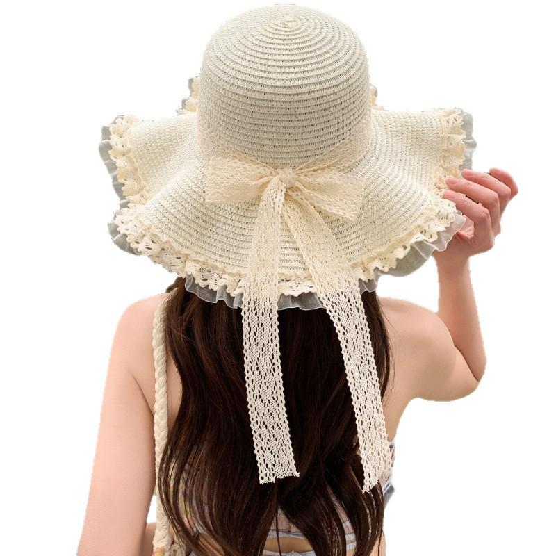 Beach Sun Hat Summer Hat Lace Straw Hat Seaside Shade French Sunscreen Straw Sun Hat Brim