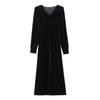 Genuine Velvet V-Neck Slim Long Dress for Women - French Chic Style