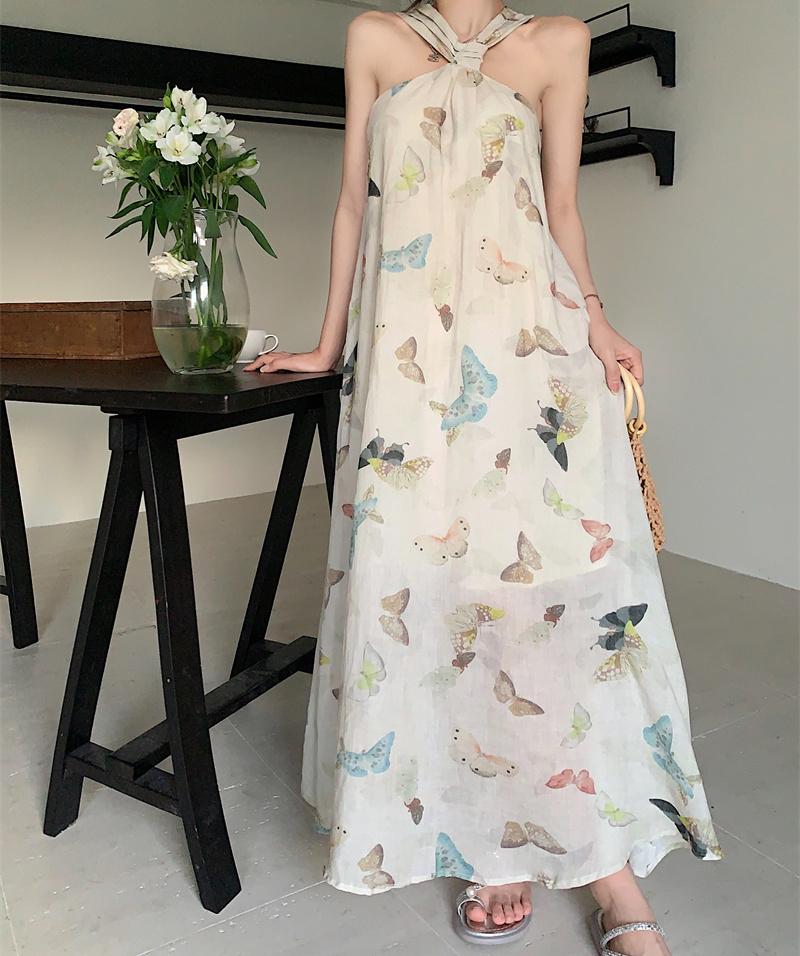 Rochie de vara pentru plaja cu imprimeu fluture dama rochie de soare eleganta rochii lungi midi