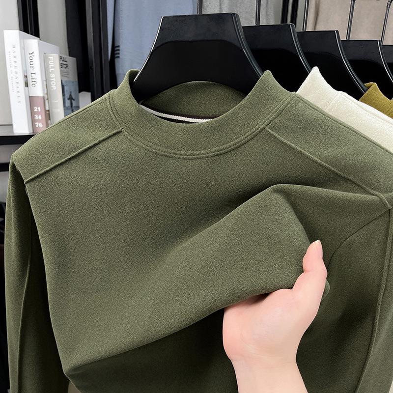 Men's Thickened Warm Long-Sleeve Hoodie, 2025: Half-High Collar, Double-Sided German Fleece, Self-Heating Solid Color Base Layer