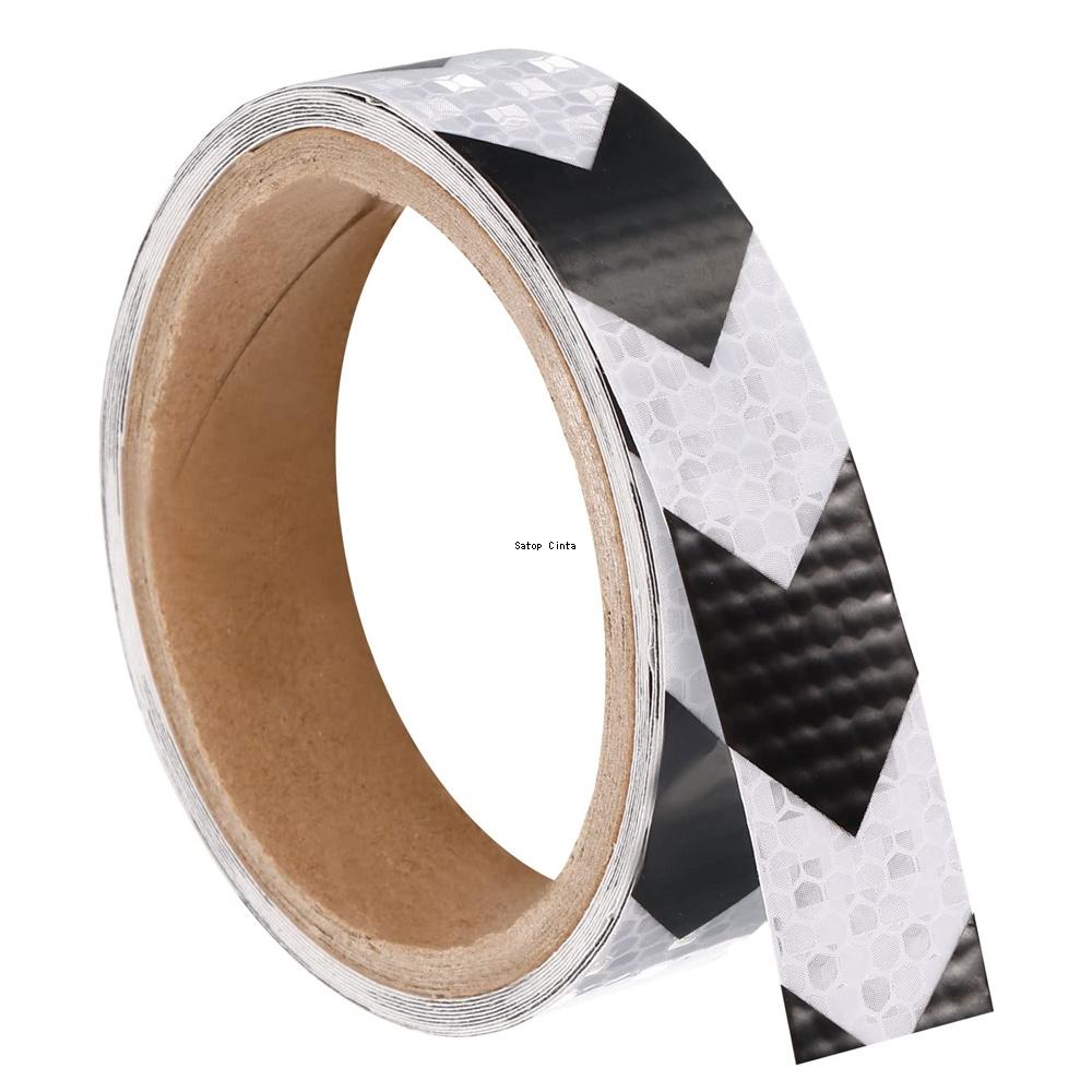 25mm*5m Pfeil Reflektierende Aufkleber Wasserdicht Klebend Hohe Sichtbarkeit Weiß-Schwarz Warnsicherheitsband Reflektoren Für Fahrrad Auto