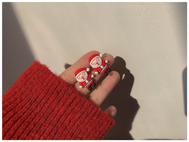 S925 Silver Christmas Stud Earrings - Cute Cartoon Santa, Reindeer, Snowman, Bell Ear Clips