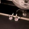 Stylish Exquisite Playful Rabbit Ears Heart-Shaped Gemstone Stud Earrings Unique Creative Fashion Design Earrings