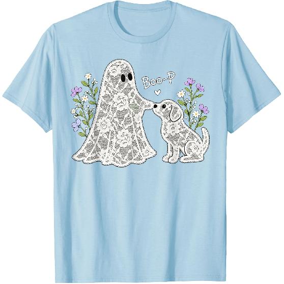 Boo-P Floral Ghost and Dog Halloween Boop Humor Design T-Shirt