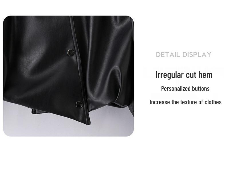 2025 Spring Women's High-End Petite Round Neck Loose Short Leather Jacket WA2513