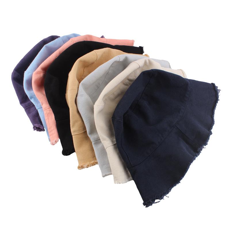 New  Logo Fringed Washed Cowboy Hat Ladies Cotton Flat Top Wide Brim Folding Outdoor Beach Hat