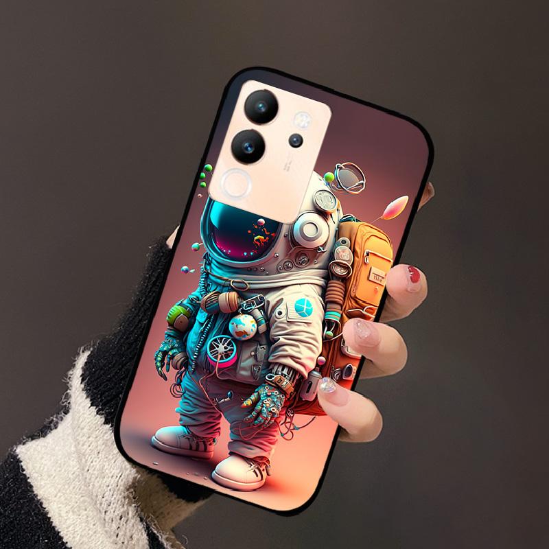 For Vivo V30 Lite 5G Case Fashion Cat Astronaut Flower Phone Bag For Vivo V30Lite 5G Luxury Protector Fundas Black Coque
