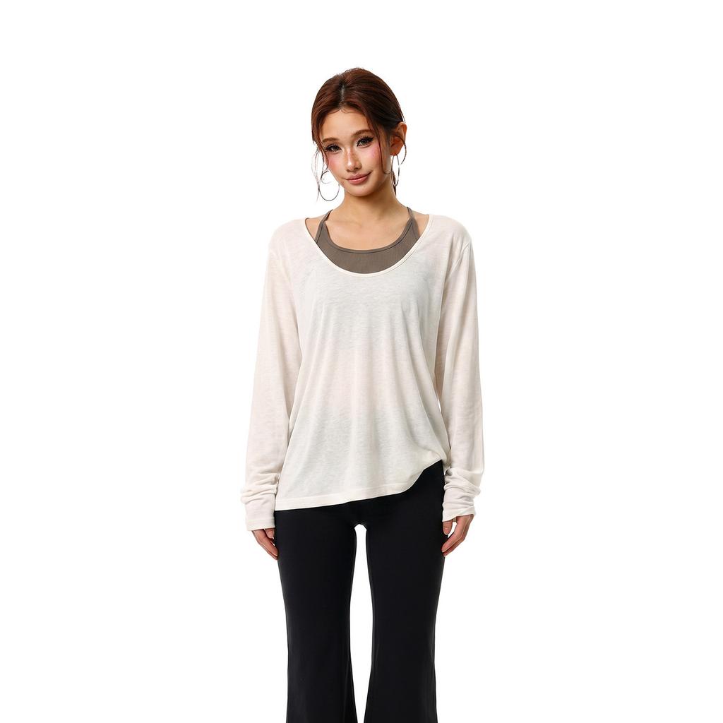 Summer two-piece sunscreen blouse women's t-shirt slightly transparent long-sleeved thin suspender air-conditioning shirt