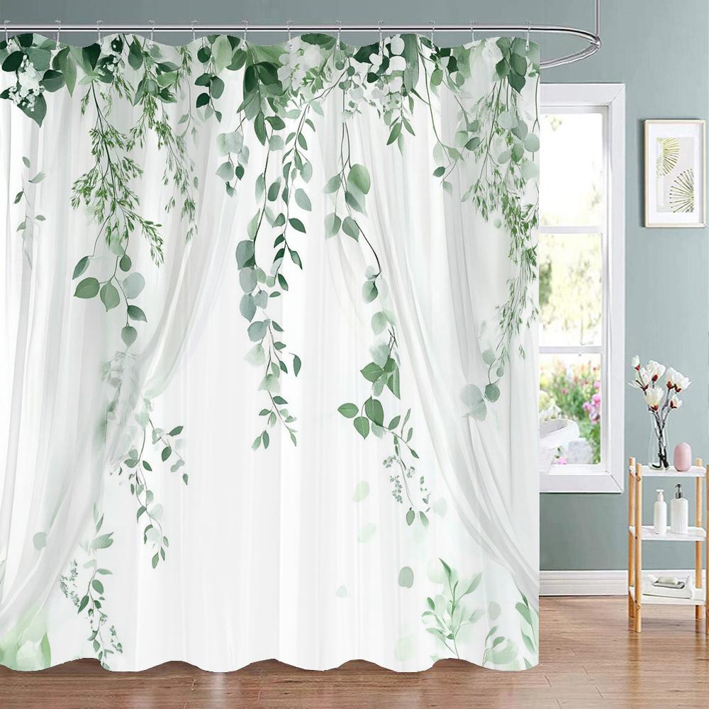 Watercolor Purple Flowers And Butterflies Printed Shower Curtain, Bathroom Curtain, Home Decoration Curtain With Hooks