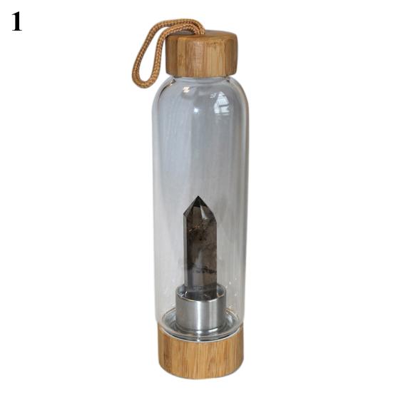 Natural Crystal Column Gemstone Energy Healing Glass Water Bottle Cup Drinkware