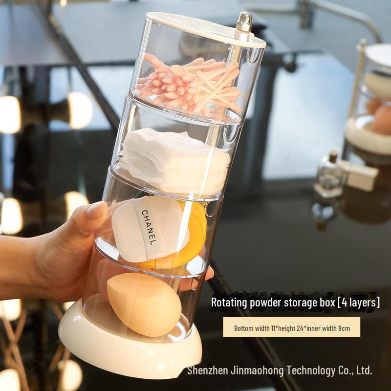 

Обертовий пилозахищений тримач губки для макіяжу - багатошарова дихаюча коробка для зберігання пудри 4-layer білий