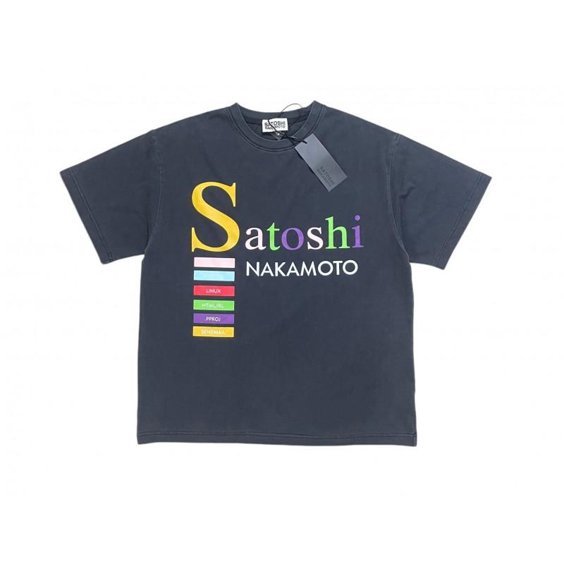 T-shirt Coton Surdimensionné Homme Avec Impression Graphique Satoshi Lavage Vintage Hip Hop Streetwear Manches Courtes