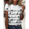 Summer Round Neck 3D Musical Note Print Top Fashionable Casual Short Sleeved Women's T-shirts