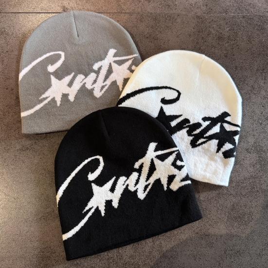 Winter Knitting Hat Letter Print Windproof Warm Hat Soft Elastic Design Brimless Autumn Winter Hat Outdoor Wear