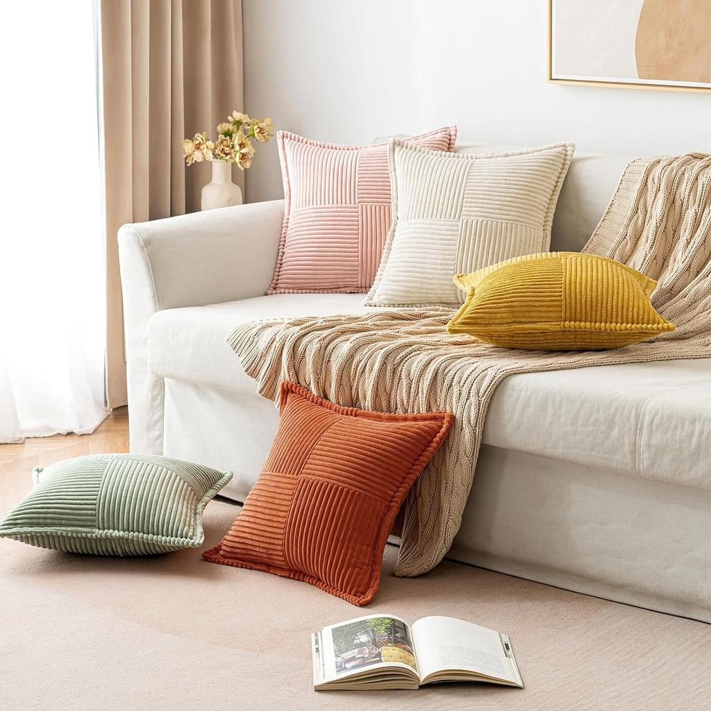 Broadside Ttriped Throw Cushion Cover 45x45cm Corduroy Pillow Covers with Splicing 18x18Inch Pillowcase for Sofa  Bed Livingroom