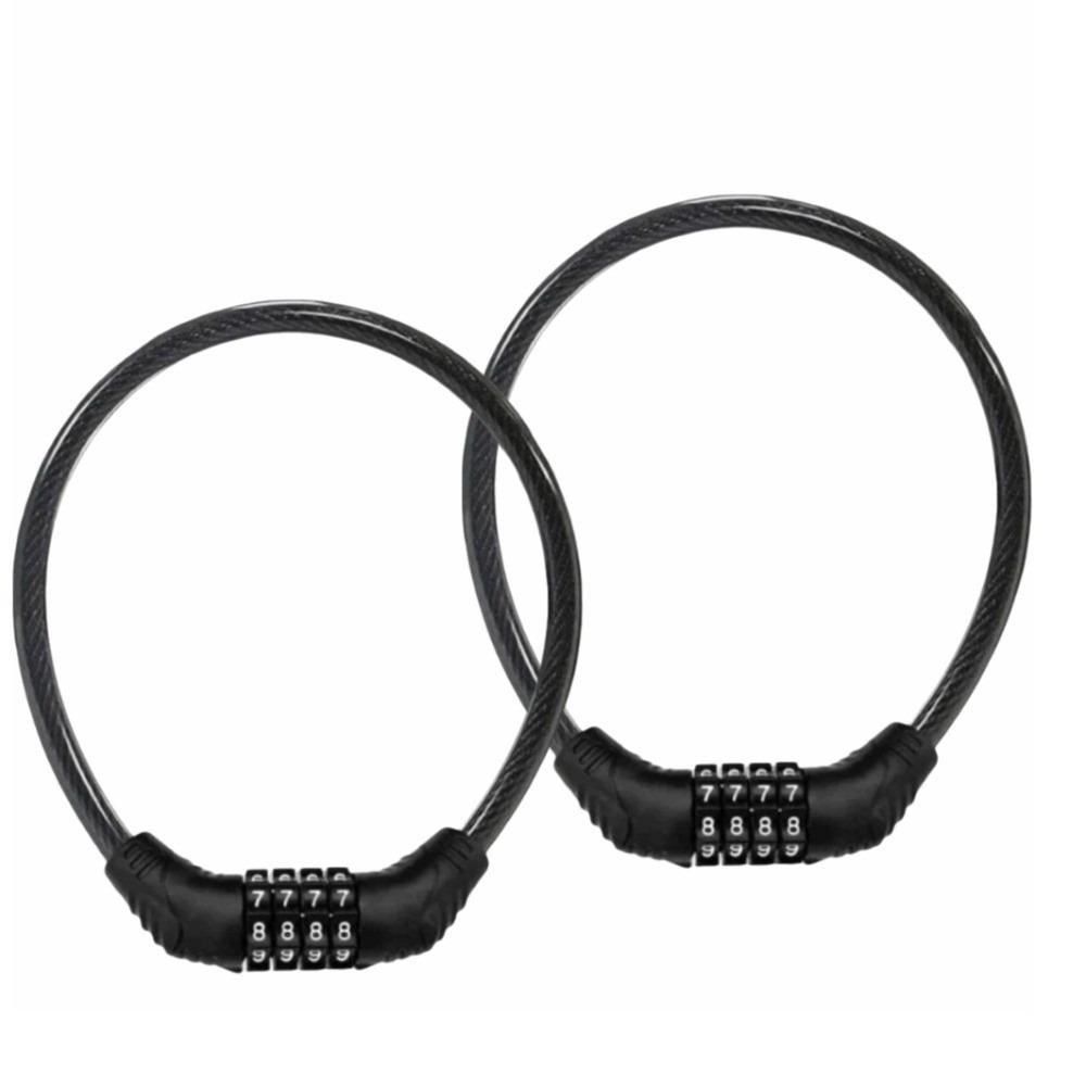 2PCS Steel Cable Bike Cable Lock 4 Digit Combination Ring Cable Lock Steel Cable Lock  Skateboards