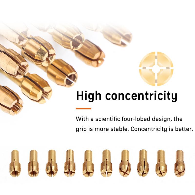 10-11pcs/batch Mini Drill Brass Collet Collet for Rotary Tools 0.5-3.2mm Brass and Nut for Accessory Set