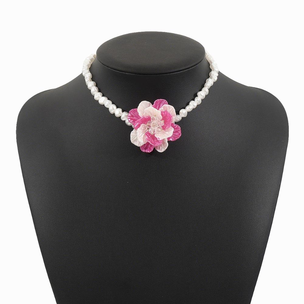 Camellia Flower Imitation Pearl Necklace Romantic Clavicle Chain Necklace  Fashion Jewelry