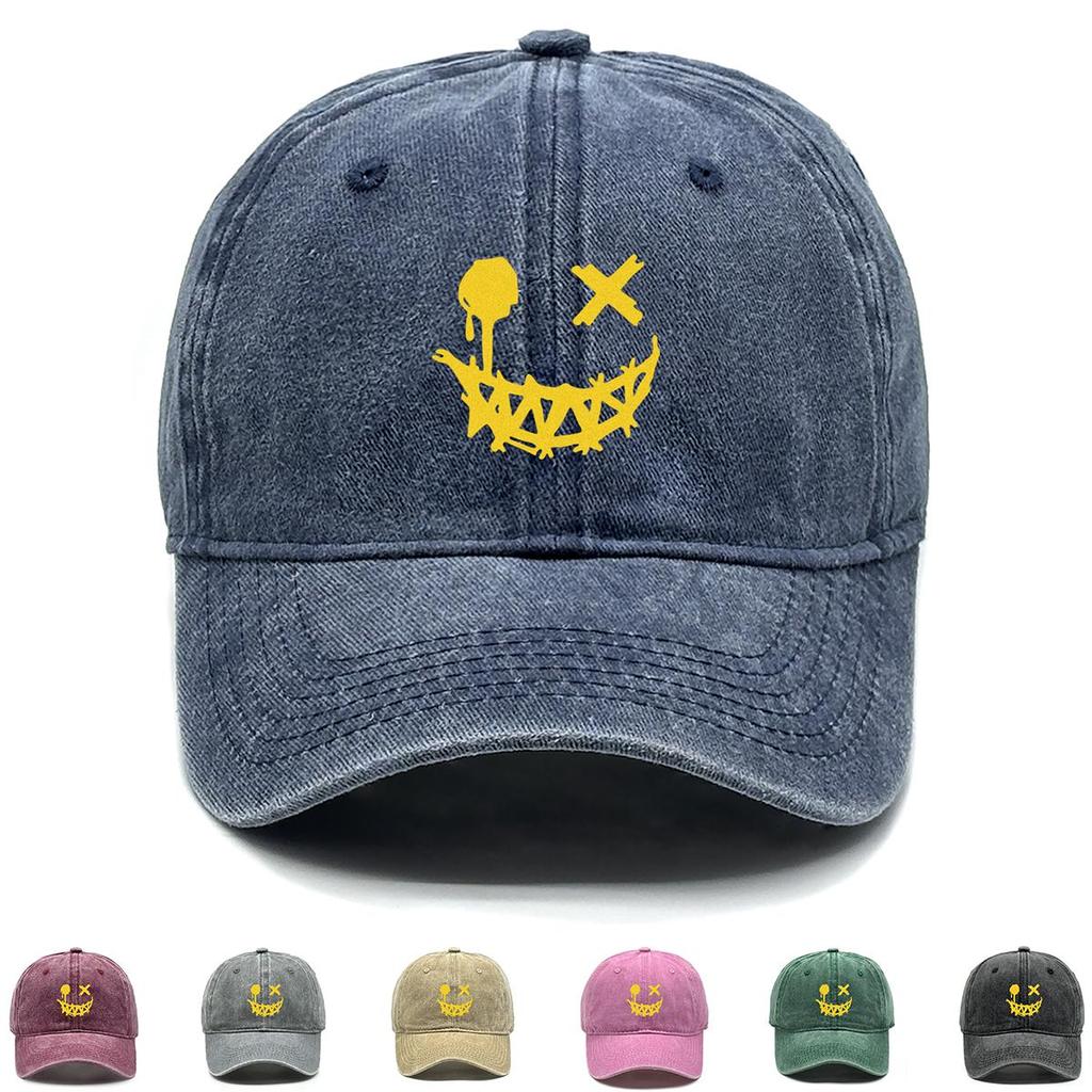 Golden OX Eyes Smile Face Print Snapback Baseball Hat, Dad Hat Unisex Headwear Leisure Cotton Adjustable Sun Hat